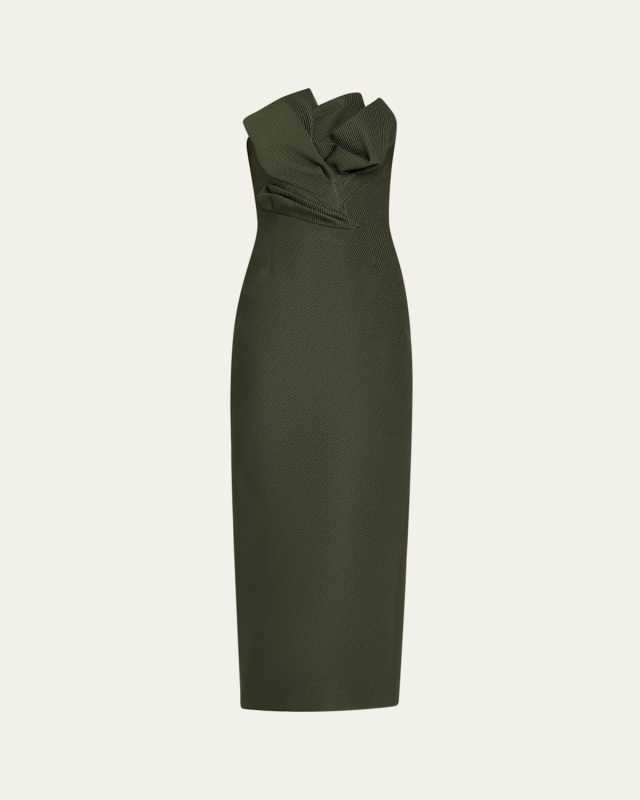 Draped Tulip Strapless Sheath Ankle Dress
